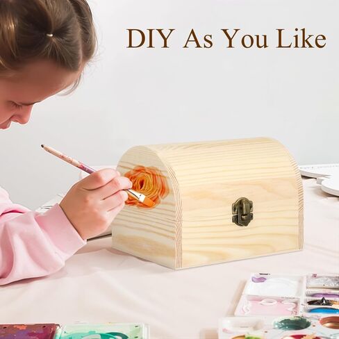 مربع الخشب مربع مربع DIY Craft Storage Treasure Chest Tuy Case Graffiti Paint Pain الخاص بك مع قفل قفل لعشاق DIY وتخزين المنزل in Kuwait