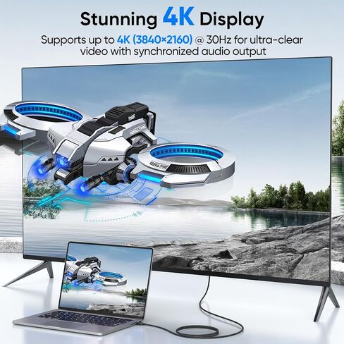 Mini DisplayPort to HDMI Cable 6ft, 4K Thunderbolt 1/2 (Mini DP) to HDMI Braided Cord for MacBook Air/Pro Surface Pro/Dock with mDisplay Port, 4K@30Hz TV 1080P Monitor Projector with HDMI in Saudi Arabia