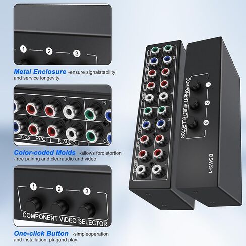 XMSJSIY Component AV Video Switch 3 in 1 Out Composite 5 RCA YPbPr RGB Selector Switcher AV Splitter Converter Box 3-Way Hub 1080P for Xbox 360 Wii PS2 PS3 DVD VCD EVD HDVD in Saudi Arabia