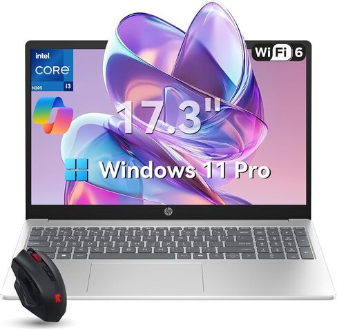 أجهزة الكمبيوتر المحمولة HP 2026 مقاس 17 بوصة، وذاكرة وصول عشوائي 32 جيجابايت، و1 تيرابايت SSD، ونظام التشغيل Windows 11 Pro، وIntel Core i3-N305، وشاشة 17.3 بوصة FHD IPS، وعمر بطارية يصل إلى 9.5 ساعات - كمبيوتر محمول للأعمال للعمل والطلاب، ومساعد AI، ونو in Kuwait