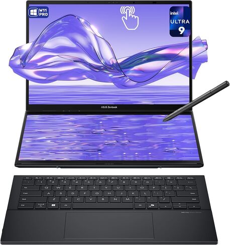 ASUS Zenbook Duo Dual Laptop, Intel Ultra 9-285H, 32 GB LPDDR5X RAM, 1 TB PCIe SSD, 14'' 3K (2880x1800) OLED Touchscreen, Intel Arc Graphics, Backlit Keyboard, W11 Home, Inkwell Gray in Kuwait