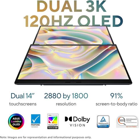 ASUS Zenbook Duo Dual Laptop, Intel Ultra 9-285H, 32 GB LPDDR5X RAM, 1 TB PCIe SSD, 14'' 3K (2880x1800) OLED Touchscreen, Intel Arc Graphics, Backlit Keyboard, W11 Home, Inkwell Gray in Saudi Arabia