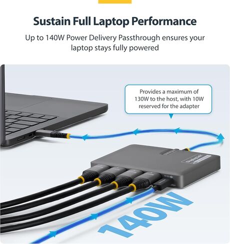 قاعدة محطة عمل StarTech USB-C إلى Quad HDMI 4K60، ممر PD 140 وات، USB للوحة المفاتيح والماوس، Windows، Mac M1-M5، USB4، أجهزة الكمبيوتر المحمولة Thunderbolt، DisplayLink DL7400، TAA (Quad-USB-HDMI-Adapt) in Saudi Arabia