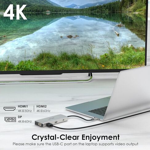 محطة إرساء الكمبيوتر المحمول WAVLINK USB C بشاشة مزدوجة لأجهزة Dell/Lenovo/HP/XPS، ومحول USB-C متعدد المنافذ مع 2 HDMI، ومنفذ DisplayPort، ومحور إيثرنت، وتوصيل طاقة 85 وات، وقارئ بطاقة SD، وصوت in Saudi Arabia