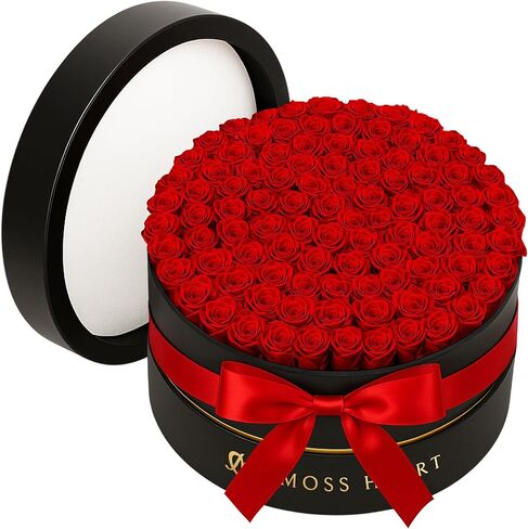 20 Preserved Roses, Forever Flowers for Delivery in Designer Round-Shaped Box, Petite Long-Lasting Buds, for Women, Eternal Rose Bouquet for Mothers Day, Girlfriend's Birthday in Saudi Arabia