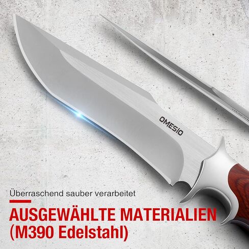 سكين Omesio ذو نصل ثابت مع غمد، سكين البقاء M390 فولاذ، Fulltang 60±1 HRC، سكاكين صيد ذات نصل ثابت EDC، سكاكين للرجال، مقبض خشبي in Kuwait