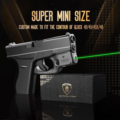 WARRIORLAND Green Laser Sight مصمم خصيصًا يناسب Glock 42/43 / 43X / 48، ولا يناسب Glock 43X Mos، مضغوط للغاية وخفيف الوزن، مشغل ليزر مع مفتاح تشغيل/إيقاف يمكن استخدامه بكلتا اليدين ومؤشر الطاقة، WLS-105G in Kuwait