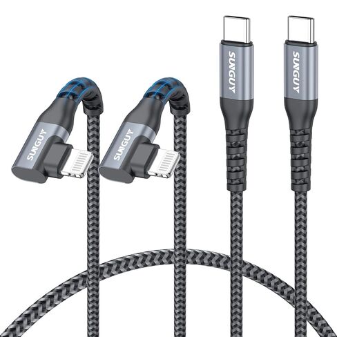 SUNGUY 6 inch Right Angle USB C to Lightning Cable [2Pack], 90 Degree Type C to Lightning, Charger Cord Fast Charging Braided for iPhone 14/13/12/11 Pro Max Mini X XS XR Plus SE in Saudi Arabia