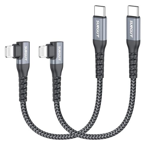 SUNGUY Right Angle USB C to Lightning Cable 2FT [2Pack], MFi Certified 90 Degree Type C to Lightning, Charger Cord Fast Charging Braided for iPhone 14/13/12/11 Pro Max Mini X XS XR Plus SE in Saudi Arabia