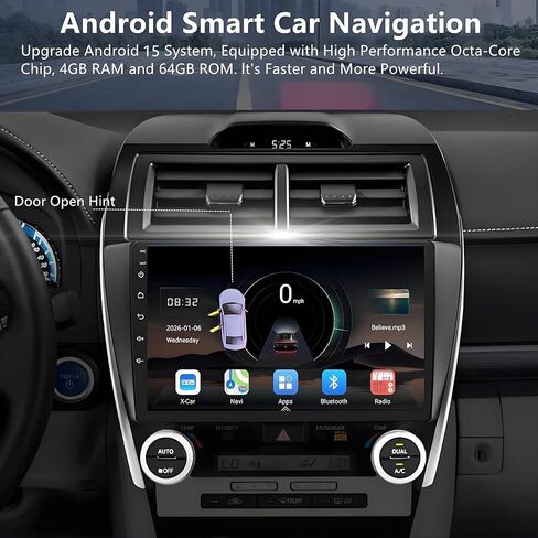 راديو السيارة لتويوتا كامري 2012-2014: استبدال ستيريو 8-Core 4GB+64GB Android 15 مع CarPlay اللاسلكي Android Auto - وحدة رأس تعمل باللمس مقاس 10.2 بوصة مع GPS Bluetooth WiFi in Kuwait