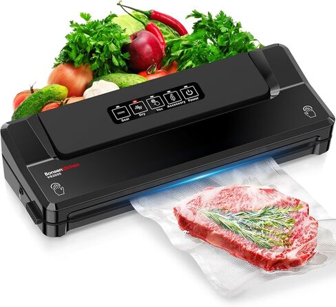 Bonsenkitchen Vacuum Sealer Machine, Multi-Functional Food Sealer with Built-in Cutter & Bag Storage, High-Speed Continuous Working with Globefish Technology, Includes Vacuum Bags & Roll Bag, Black in Saudi Arabia