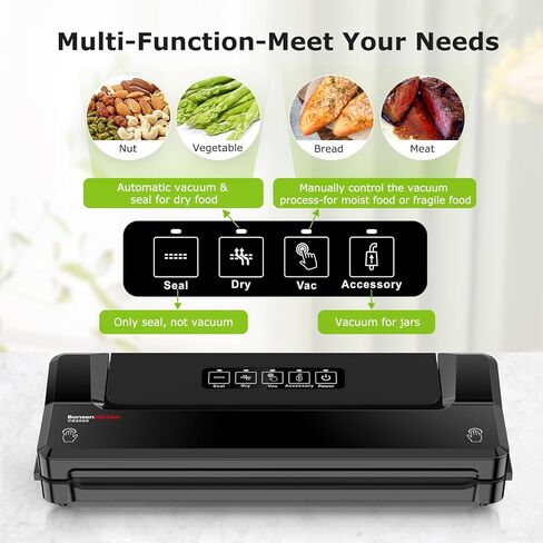 Bonsenkitchen Vacuum Sealer Machine, Multi-Functional Food Sealer with Built-in Cutter & Bag Storage, High-Speed Continuous Working with Globefish Technology, Includes Vacuum Bags & Roll Bag, Black in Saudi Arabia