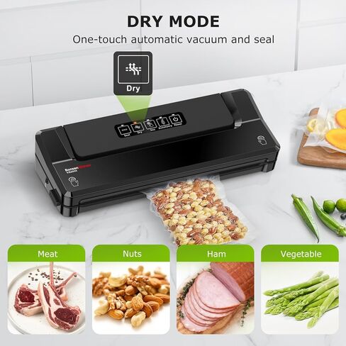 Bonsenkitchen Vacuum Sealer Machine, Multi-Functional Food Sealer with Built-in Cutter & Bag Storage, High-Speed Continuous Working with Globefish Technology, Includes Vacuum Bags & Roll Bag, Black in Saudi Arabia
