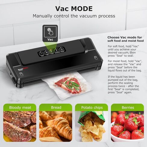 Bonsenkitchen Vacuum Sealer Machine, Multi-Functional Food Sealer with Built-in Cutter & Bag Storage, High-Speed Continuous Working with Globefish Technology, Includes Vacuum Bags & Roll Bag, Black in Saudi Arabia