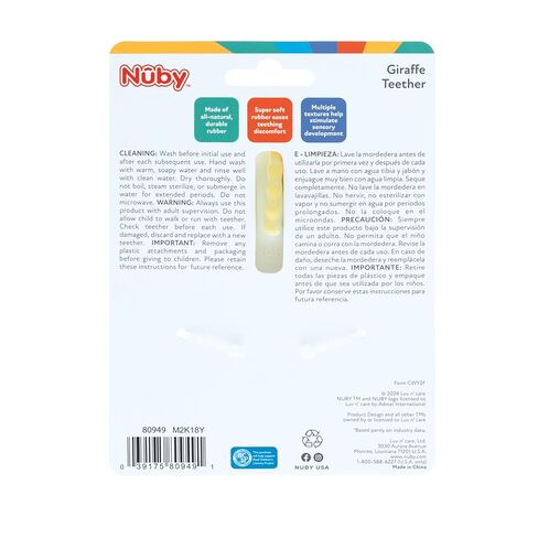 Nuby Giraffe Teether for Infants - 100% Natural Rubber Baby Teething Toy - Easy-Grip and Multi-Textured Surfaces - 3+ Months in Saudi Arabia