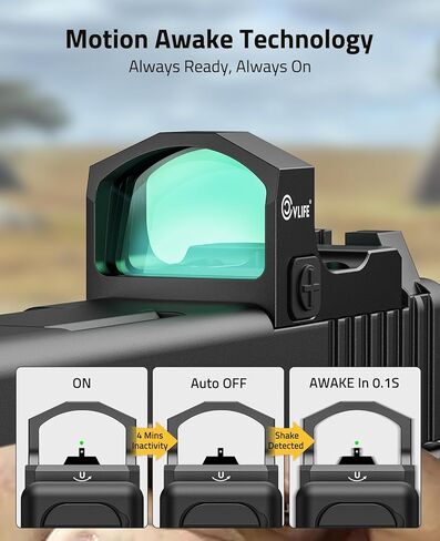 CVLIFE WolfCloak X04 Motion Awake Green Dot Sight for RMR Cut Footprint, 3 MOA Green Dot Open Reflex Sight, 24mm Lens Optics Scope for Full-Sized Pistols, Adapter for Glock MOS & 21mm Picatinny Base in Saudi Arabia