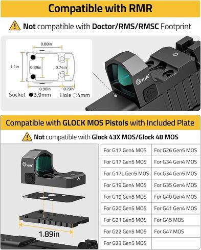 CVLIFE WolfCloak X04 Motion Awake Green Dot Sight for RMR Cut Footprint, 3 MOA Green Dot Open Reflex Sight, 24mm Lens Optics Scope for Full-Sized Pistols, Adapter for Glock MOS & 21mm Picatinny Base in Saudi Arabia