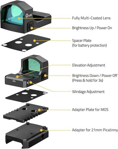 CVLIFE WolfCloak X04 Motion Awake Green Dot Sight for RMR Cut Footprint, 3 MOA Green Dot Open Reflex Sight, 24mm Lens Optics Scope for Full-Sized Pistols, Adapter for Glock MOS & 21mm Picatinny Base in Saudi Arabia