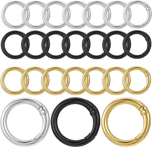 24 Pcs Metal Spring O Rings, Ring Clip for Purse Strap, Trigger Round Snap Buckle, Round Carabiner Clips Keyrings for Bag Purse Handbag Strap Craft DIY Accessory (Silver+Gold+Black, 1 Inch) in Saudi Arabia