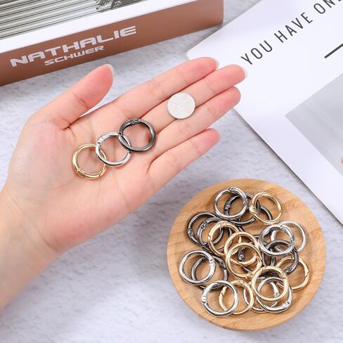 24 Pcs Metal Spring O Rings, Ring Clip for Purse Strap, Trigger Round Snap Buckle, Round Carabiner Clips Keyrings for Bag Purse Handbag Strap Craft DIY Accessory (Silver+Gold+Black, 1 Inch) in Saudi Arabia