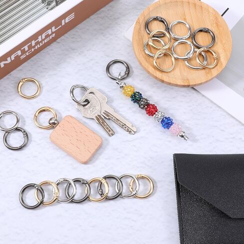 24 Pcs Metal Spring O Rings, Ring Clip for Purse Strap, Trigger Round Snap Buckle, Round Carabiner Clips Keyrings for Bag Purse Handbag Strap Craft DIY Accessory (Silver+Gold+Black, 1 Inch) in Saudi Arabia