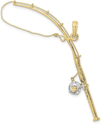 Diamond2Deal 10k Gold Rhodium Plated 3-D Moveable Fishing Pole Reel Pendant (L- 70.55 mm W- 17 mm) in Saudi Arabia
