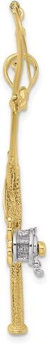 Diamond2Deal 10k Gold Rhodium Plated 3-D Moveable Fishing Pole Reel Pendant (L- 70.55 mm W- 17 mm) in Saudi Arabia