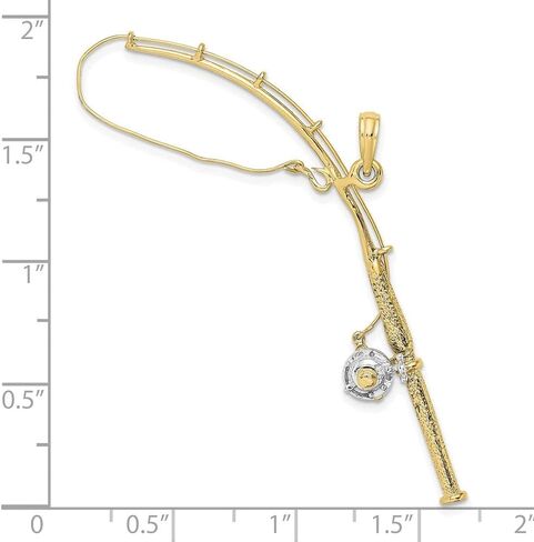 Diamond2Deal 10k Gold Rhodium Plated 3-D Moveable Fishing Pole Reel Pendant (L- 70.55 mm W- 17 mm) in Saudi Arabia
