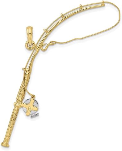 Diamond2Deal 10k Gold Rhodium Plated 3-D Moveable Fishing Pole Reel Pendant (L- 70.55 mm W- 17 mm) in Saudi Arabia