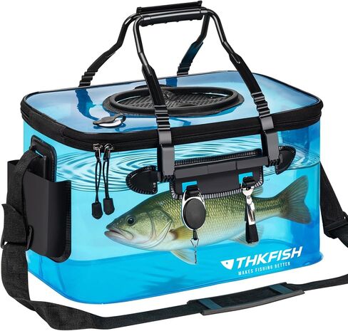 THKFISH Foldable Transparent Fishing Bucket, 6 Gallon Foldable Bait Bucket, Live Fish Container Multi-Functional Bait Bucket, Live Bait Fishing Bucket for Saltwater, Camping in Saudi Arabia