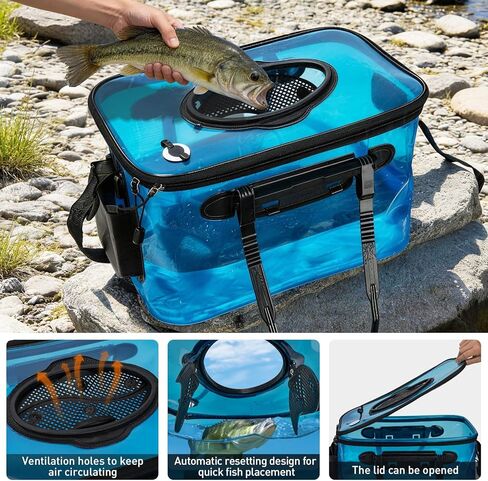 THKFISH Foldable Transparent Fishing Bucket, 6 Gallon Foldable Bait Bucket, Live Fish Container Multi-Functional Bait Bucket, Live Bait Fishing Bucket for Saltwater, Camping in Saudi Arabia