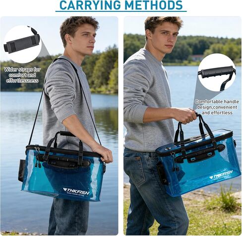 THKFISH Foldable Transparent Fishing Bucket, 6 Gallon Foldable Bait Bucket, Live Fish Container Multi-Functional Bait Bucket, Live Bait Fishing Bucket for Saltwater, Camping in Saudi Arabia