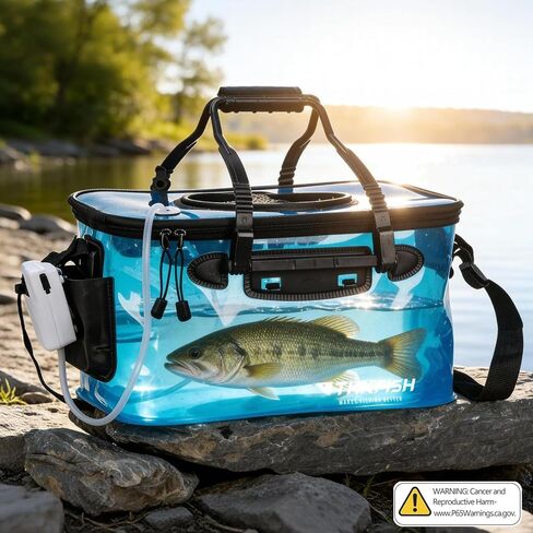 THKFISH Foldable Transparent Fishing Bucket, 6 Gallon Foldable Bait Bucket, Live Fish Container Multi-Functional Bait Bucket, Live Bait Fishing Bucket for Saltwater, Camping in Saudi Arabia