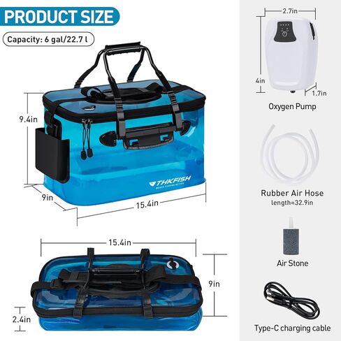 THKFISH Foldable Transparent Fishing Bucket, 6 Gallon Foldable Bait Bucket, Live Fish Container Multi-Functional Bait Bucket, Live Bait Fishing Bucket for Saltwater, Camping in Saudi Arabia