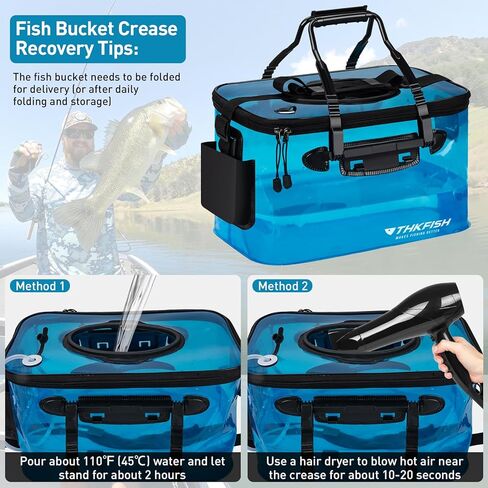 THKFISH Foldable Transparent Fishing Bucket, 6 Gallon Foldable Bait Bucket, Live Fish Container Multi-Functional Bait Bucket, Live Bait Fishing Bucket for Saltwater, Camping in Saudi Arabia