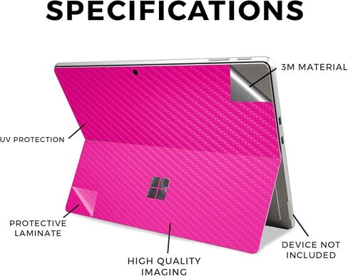 غلاف الكمبيوتر اللوحي من ألياف الكربون متوافق مع Microsoft Surface Pro 11 (2024-2025) - وردي فاقع صلب - غطاء لاصق واقٍ من الفينيل 3M ممتاز - سهل الاستخدام | صُنع في الولايات المتحدة الأمريكية بواسطة MightySkins in Kuwait