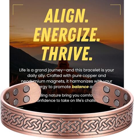 Copper Bracelet for Men, 18X Ultra Strength Magnetic Bracelets with 3,800 Gauss Magnets, 99.99% Pure Solid Copper Jewelry Gift, Includes Gift Box, Jewelry Cloth, Blank Blessing Card in Saudi Arabia