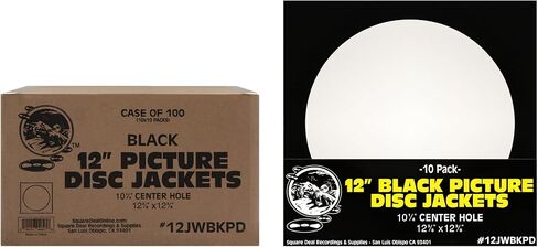 (100-Pack) 12-Inch Picture Disc Vinyl Record Jackets - Black Paperboard Sleeves with Large 10.25 Inch Center Hole - Heavyweight Display Covers for Picture Disc LPs in Saudi Arabia