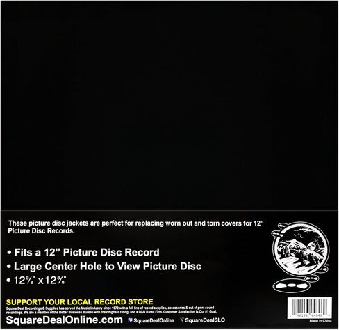 (100-Pack) 12-Inch Picture Disc Vinyl Record Jackets - Black Paperboard Sleeves with Large 10.25 Inch Center Hole - Heavyweight Display Covers for Picture Disc LPs in Saudi Arabia