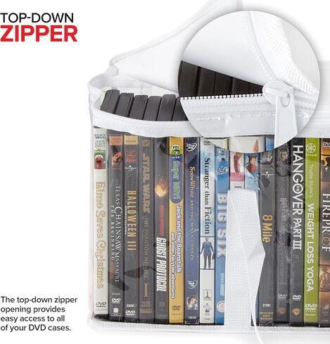 Stock Your Home DVD Storage Bags (Set of 54) Media Organizer Bag for DVDs, CDs, Blu Ray Disc, Movie Cases, VHS Box, Video Game Disks, Clear Plastic Holders with Carrying Handles and Zipper - White in Saudi Arabia
