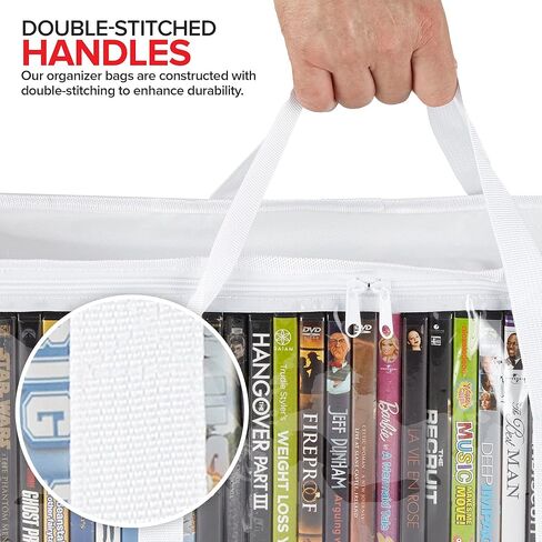 Stock Your Home DVD Storage Bags (Set of 54) Media Organizer Bag for DVDs, CDs, Blu Ray Disc, Movie Cases, VHS Box, Video Game Disks, Clear Plastic Holders with Carrying Handles and Zipper - White in Saudi Arabia