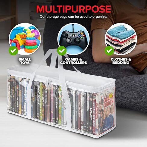 Stock Your Home DVD Storage Bags (Set of 54) Media Organizer Bag for DVDs, CDs, Blu Ray Disc, Movie Cases, VHS Box, Video Game Disks, Clear Plastic Holders with Carrying Handles and Zipper - White in Saudi Arabia