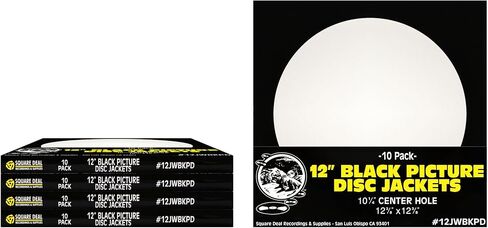 (50-Pack) 12-Inch Picture Disc Vinyl Record Jackets - Black Paperboard Sleeves with Large 10.25 Inch Center Hole - Heavyweight Display Covers for Picture Disc LPs in Saudi Arabia