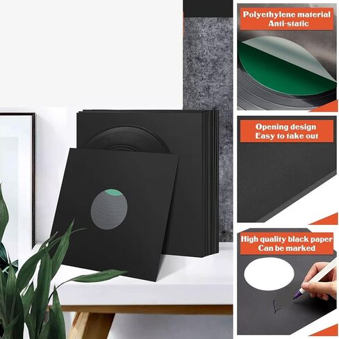 20pcs Record Kraft Paper Jackets, 31cm/12.2in 33 RPM Record Sleeves Matte Black Blank Album Storage Protective Covers for Collection in Saudi Arabia