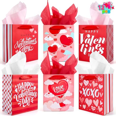 Joyin 12 PCS Valentine Day Paper Gift with with tissue ، paper wrapp kraft for funder funder giption goidty truction glup in Saudi Arabia