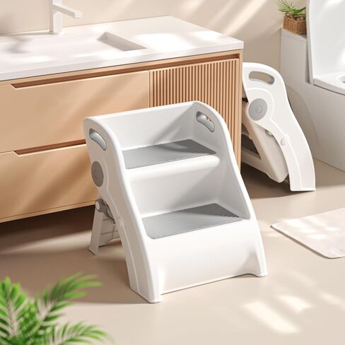 Toddler Step Stool for Bathroom Sink – Foldable Toddler Step Stool for Toilet Sink, 100lbs Load Bearing Kids Stool for Bathroom with Non-Slip Design - Potty Training Stool for Ages 2+ (Grey) in Saudi Arabia
