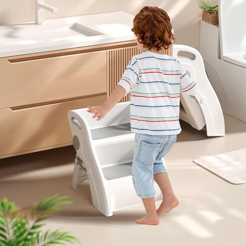 Toddler Step Stool for Bathroom Sink – Foldable Toddler Step Stool for Toilet Sink, 100lbs Load Bearing Kids Stool for Bathroom with Non-Slip Design - Potty Training Stool for Ages 2+ (Grey) in Saudi Arabia