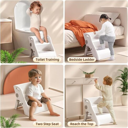 Toddler Step Stool for Bathroom Sink – Foldable Toddler Step Stool for Toilet Sink, 100lbs Load Bearing Kids Stool for Bathroom with Non-Slip Design - Potty Training Stool for Ages 2+ (Grey) in Saudi Arabia