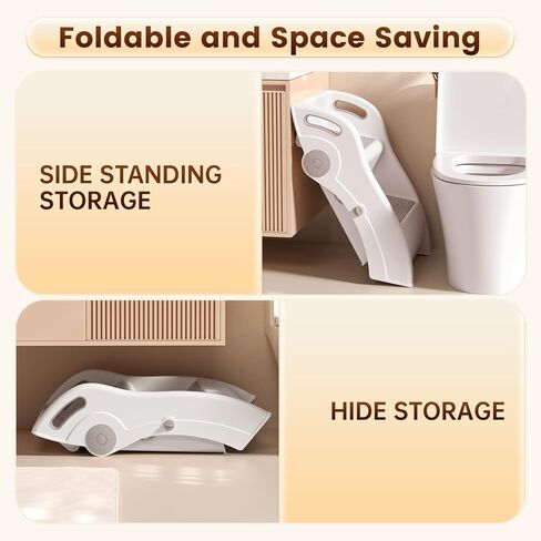 Toddler Step Stool for Bathroom Sink – Foldable Toddler Step Stool for Toilet Sink, 100lbs Load Bearing Kids Stool for Bathroom with Non-Slip Design - Potty Training Stool for Ages 2+ (Grey) in Saudi Arabia
