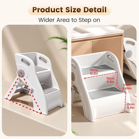 Toddler Step Stool for Bathroom Sink – Foldable Toddler Step Stool for Toilet Sink, 100lbs Load Bearing Kids Stool for Bathroom with Non-Slip Design - Potty Training Stool for Ages 2+ (Grey) in Saudi Arabia